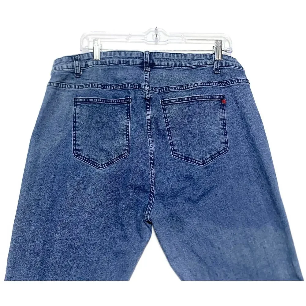 Denim 24/7 Women's Embroidered Blue Stretch Jeans Size 18W Cotton Spandex